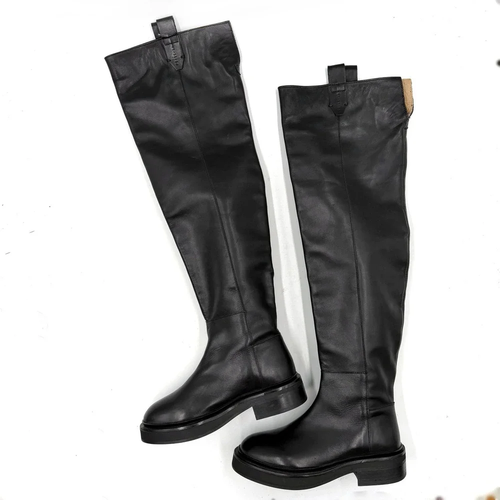 AllSaints Mindy Boot Black Leather Over The Knee Lug Sole Platform Tall Sz‎ 6